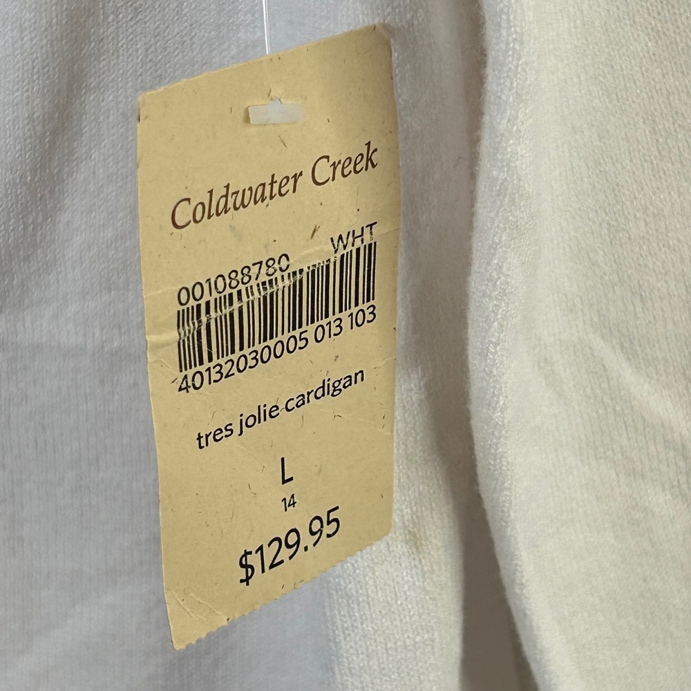Coldwater Creek Tres Jolie Cardigan White Embroidered Scallop Large 14 - Picture 5 of 11